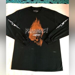 Pharmacy Skater long Sleeve t-shirt green flame skull Mens Medium